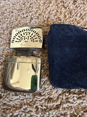 Silver vintage peacockPocket Hand Warmer with Black Velvet Pouch